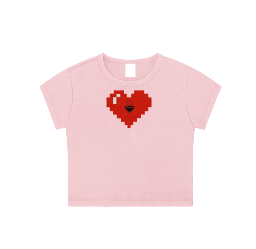 SNOW WASHED "DON'T PLAY WITH ME" PIXEL HEART CROP TEE