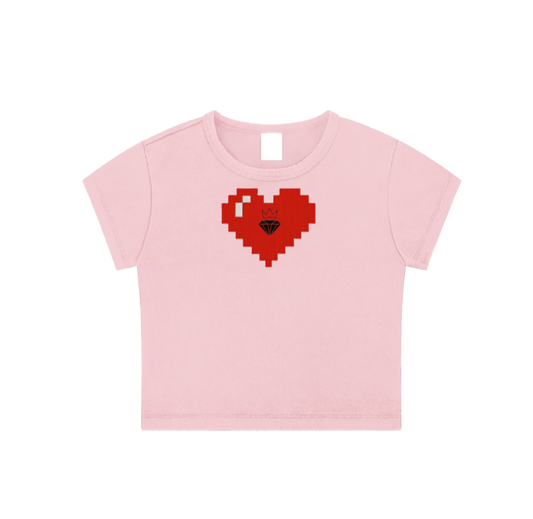 SNOW WASHED "DON'T PLAY WITH ME" PIXEL HEART CROP TEE